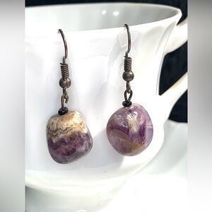 Handcrafted Purple Stone Drop Earrings - Chevron Amethyst